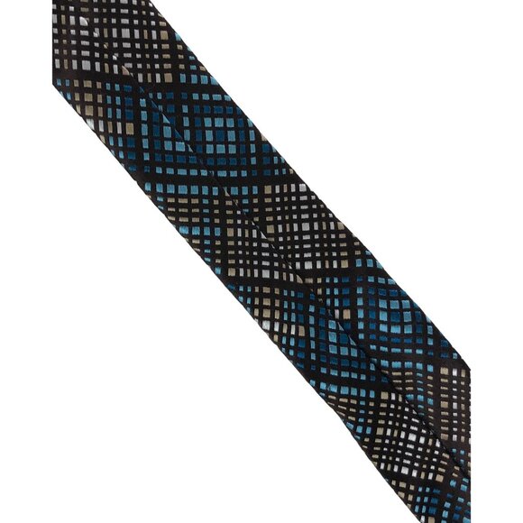 Croft & Barrow Blue/Tan Geometric Print Handmade 100% Silk Textured Stain Resist - Picture 7 of 8